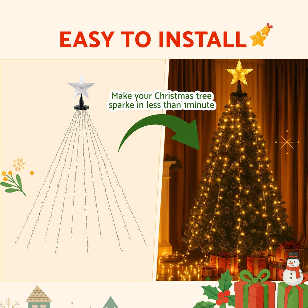 Jingle Jollys 2.5M Christmas Lights Waterfall String Light 300 LED Star Topper - SuperSaverAU - view 6