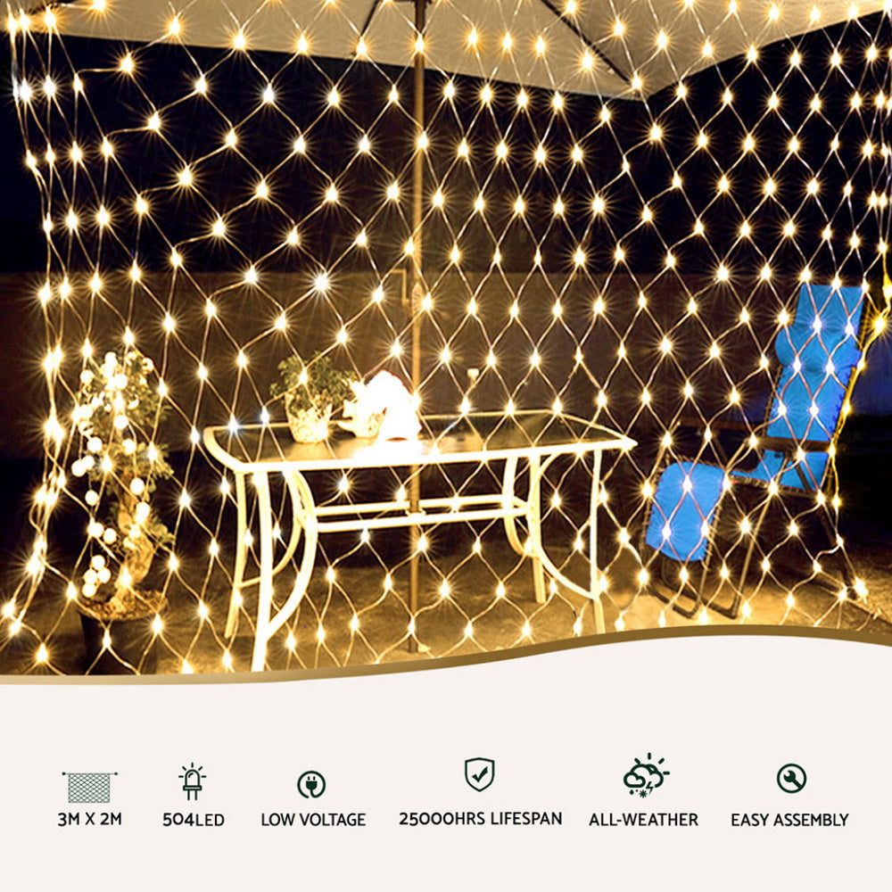 2Mx3M Christmas Lights Net String Light Decorations Warm 504 LED Jingle Jollys - SuperSaverAU - view 4