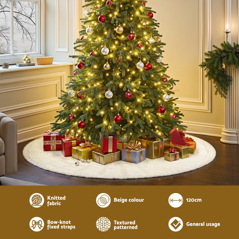 Jingle Jollys Christmas Tree Skirt 120cm Knitted Xmas Tree Ornaments Decor Beige - SuperSaverAU - view 3