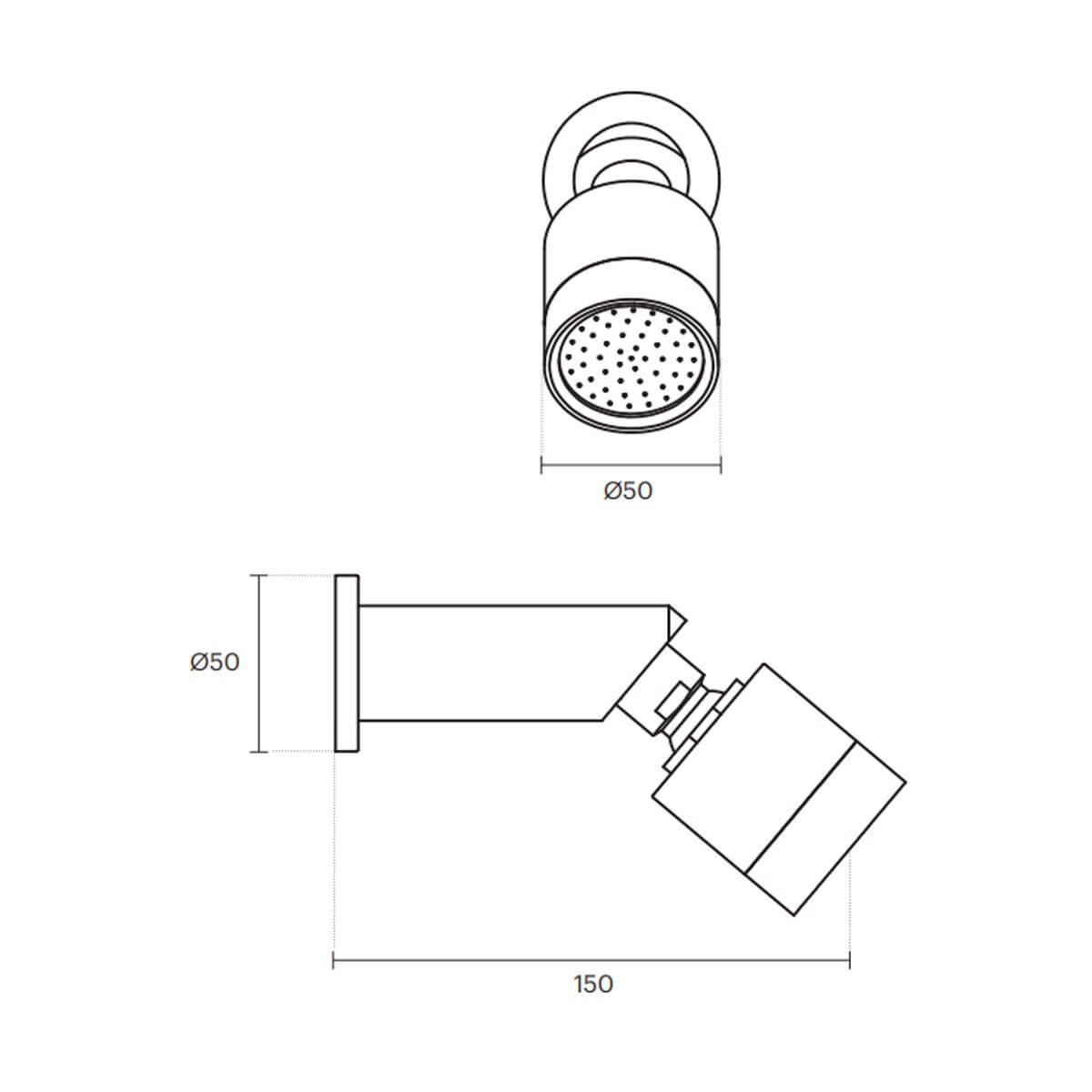 Rogerseller Gas wall shower - solid stream spray, swivel head, brass, Chrome finish - 3506004101