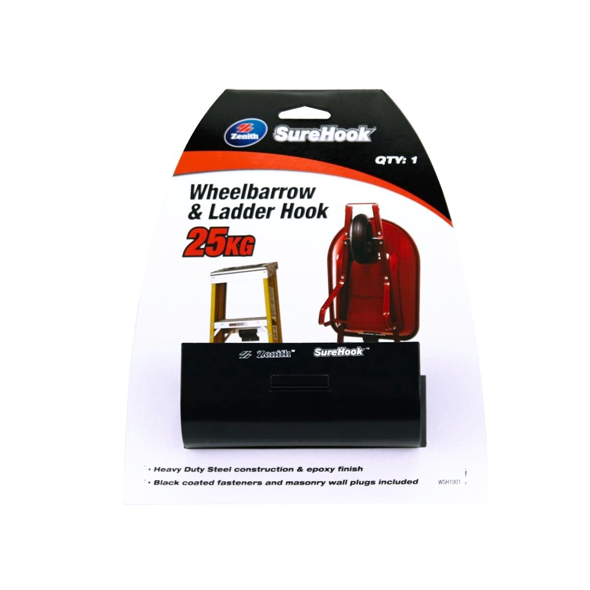 Zenith Surehook Wheelbarrow Hook 25kg Carbon Steel Heavy Duty Storage - SuperSaverAU - view 1