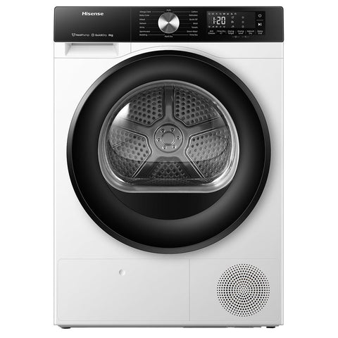 Hisense 8kg Heat Pump Dryer - White, 8 Star Energy Rating, 16 Programs, Dial Controls - HDFS80HS