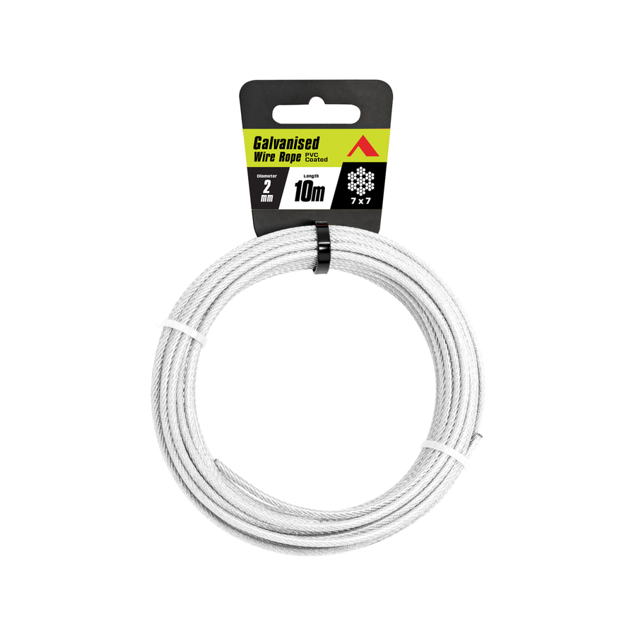 Pinnacle 2mm x 10m Galvanised PVC Coated Wire Rope, 7x7 Construction