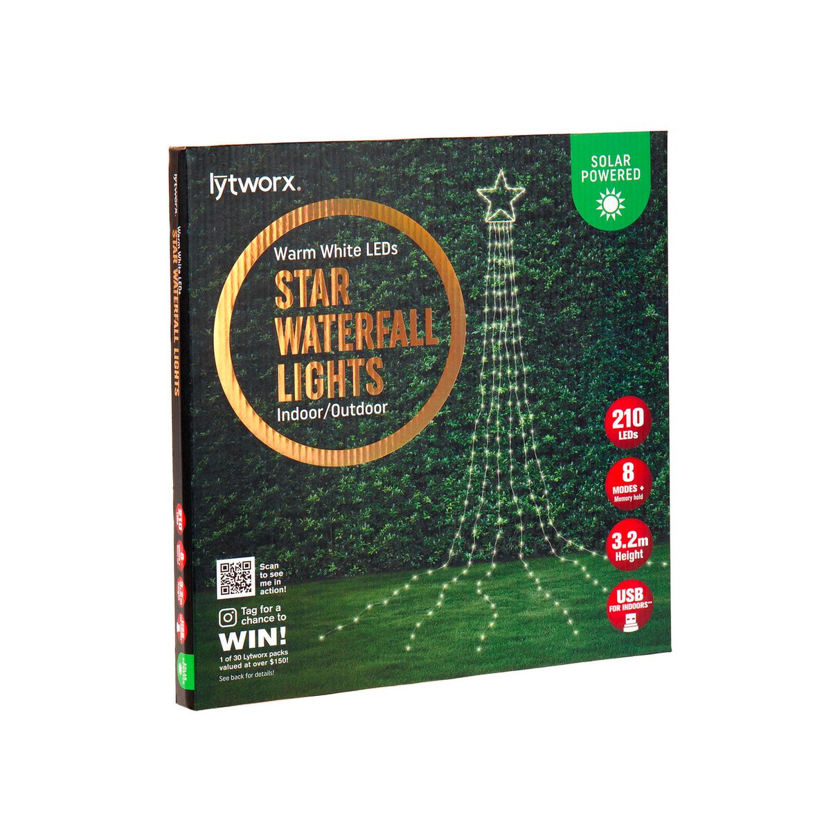 Lytworx Warm White Solar USB Star Waterfall Lights - 210 LEDs - 3.2m - SuperSaverAU - view 1