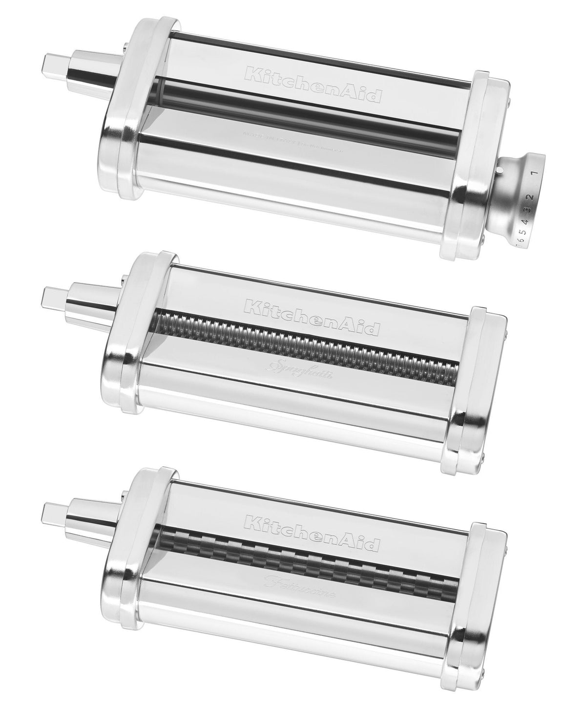 KitchenAid 3 piece pasta roller attachment - stainless steel, spaghetti and fettuccine cutters - KSMPRA