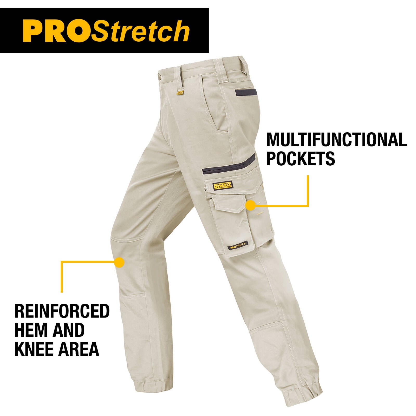 DEWALT Men's Khaki Goldfield PROStretch Work Trousers Cotton/Spandex - Size 40