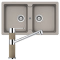 Abey Cristalite Plus double bowl sink pack with kitchen mixer - top or undermount - Concrete - TN200TC