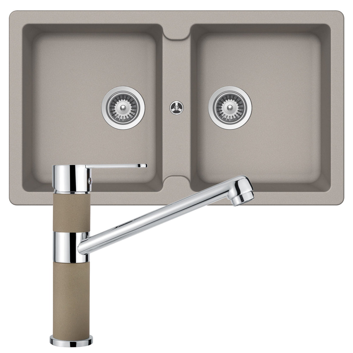 Abey Cristalite Plus double bowl sink pack with kitchen mixer - top or undermount - Concrete - TN200TC