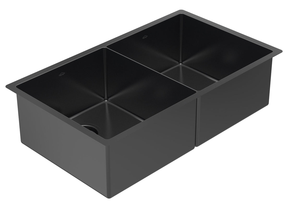 Abey Piazza double bowl sink - Black Pearl stainless steel - drain tray and grid - CR340DB