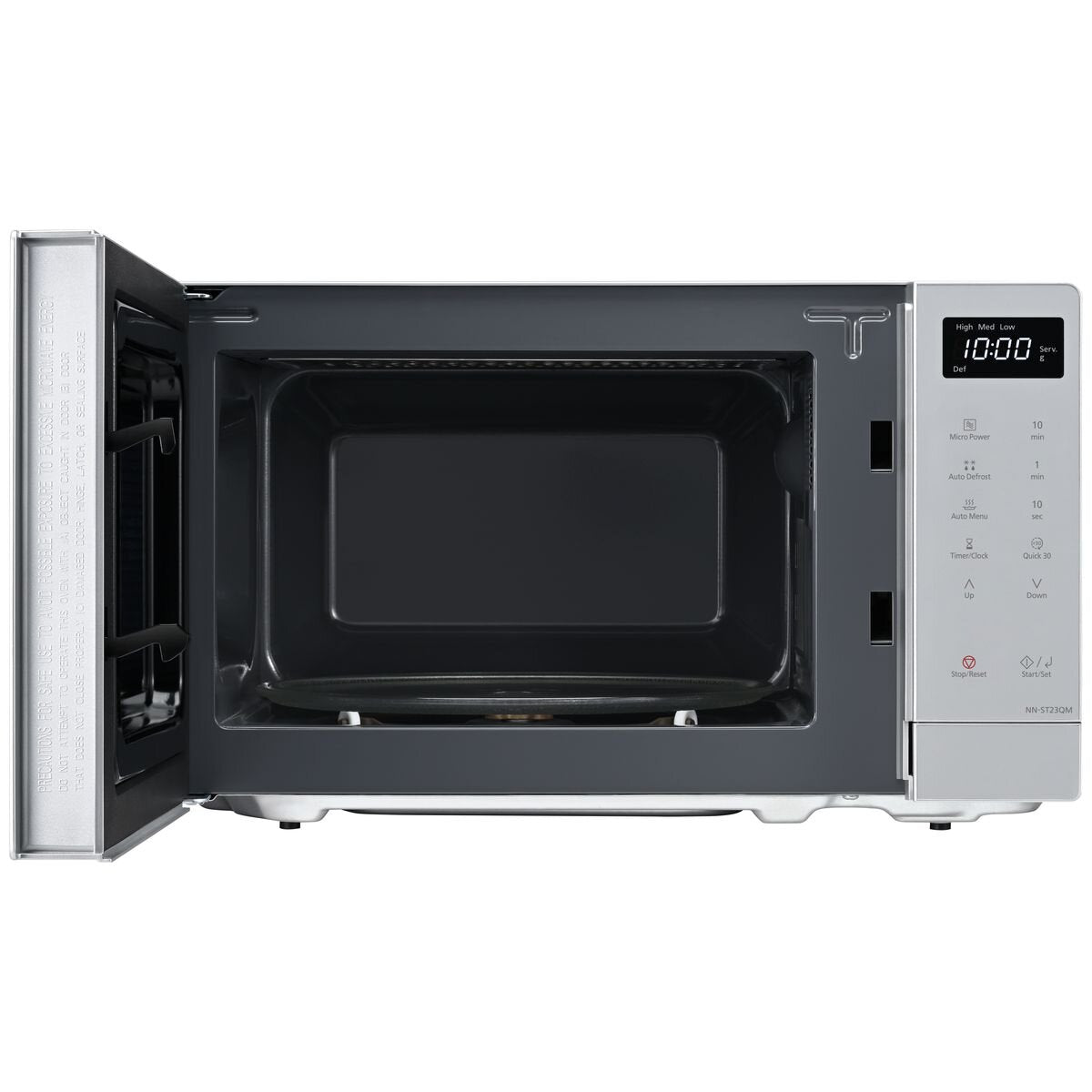 Panasonic 20L compact microwave oven - 800W, silver, 8 auto menus, auto defrost, Quick 30 - NN-ST23QMQPQ