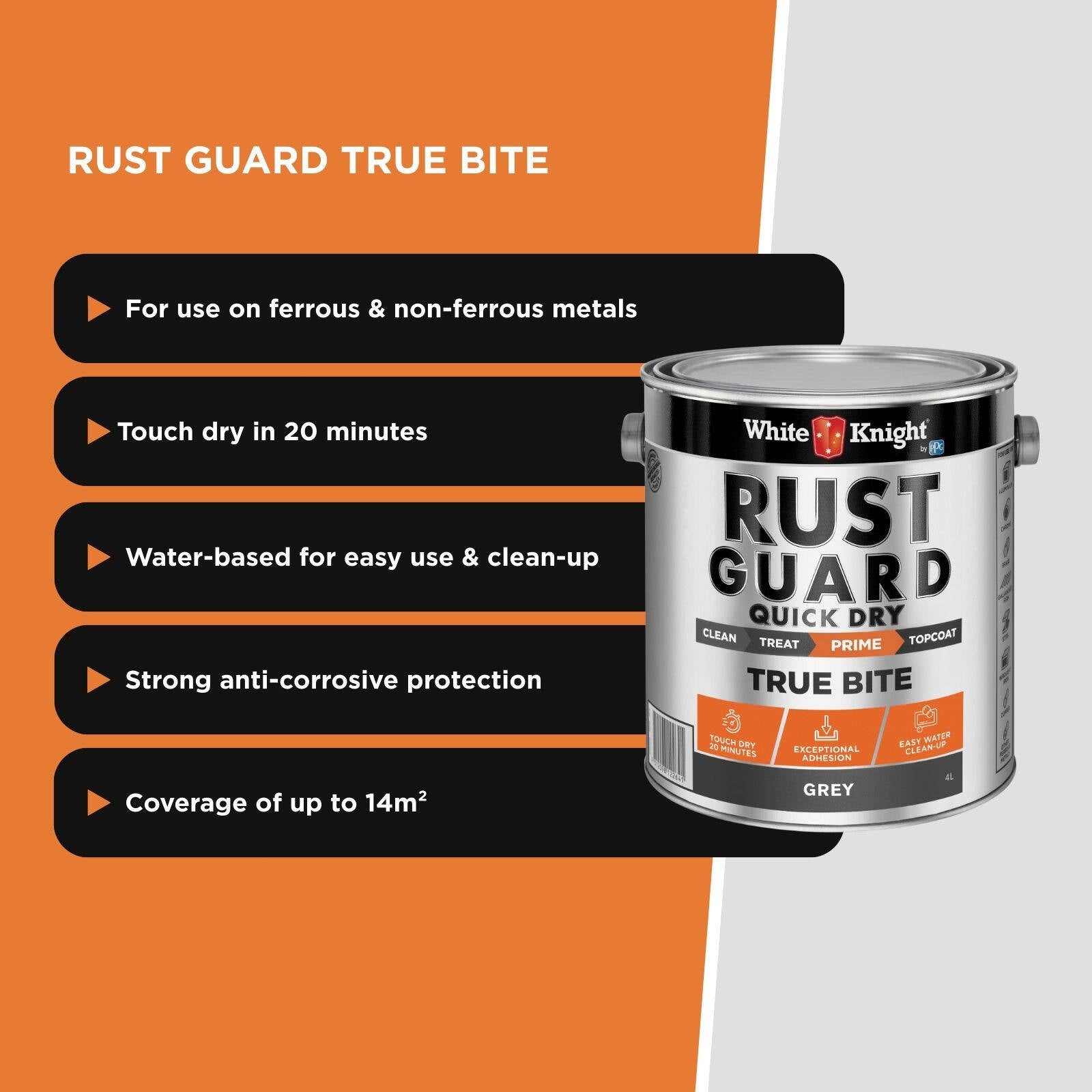 White Knight Rust Guard 4L Grey Quick Dry True Bite Primer - Water Based