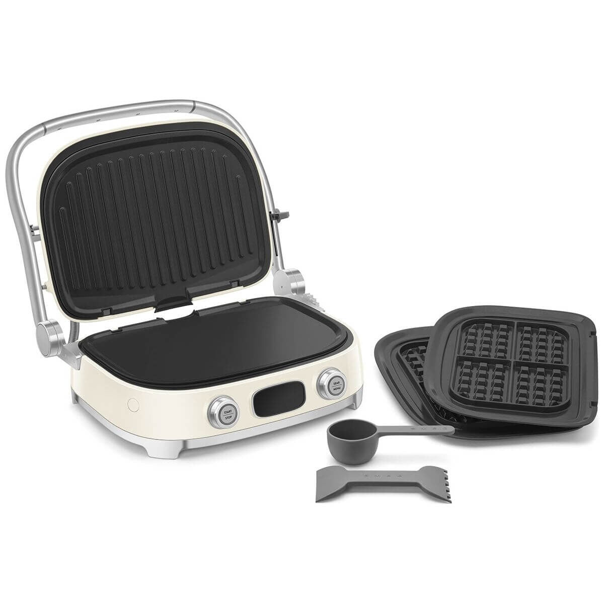 Smeg 50s Style Countertop Multifunctional Grill - Cream, 2000W, Ceramic Plates, Drip Tray - MGF01CRAU
