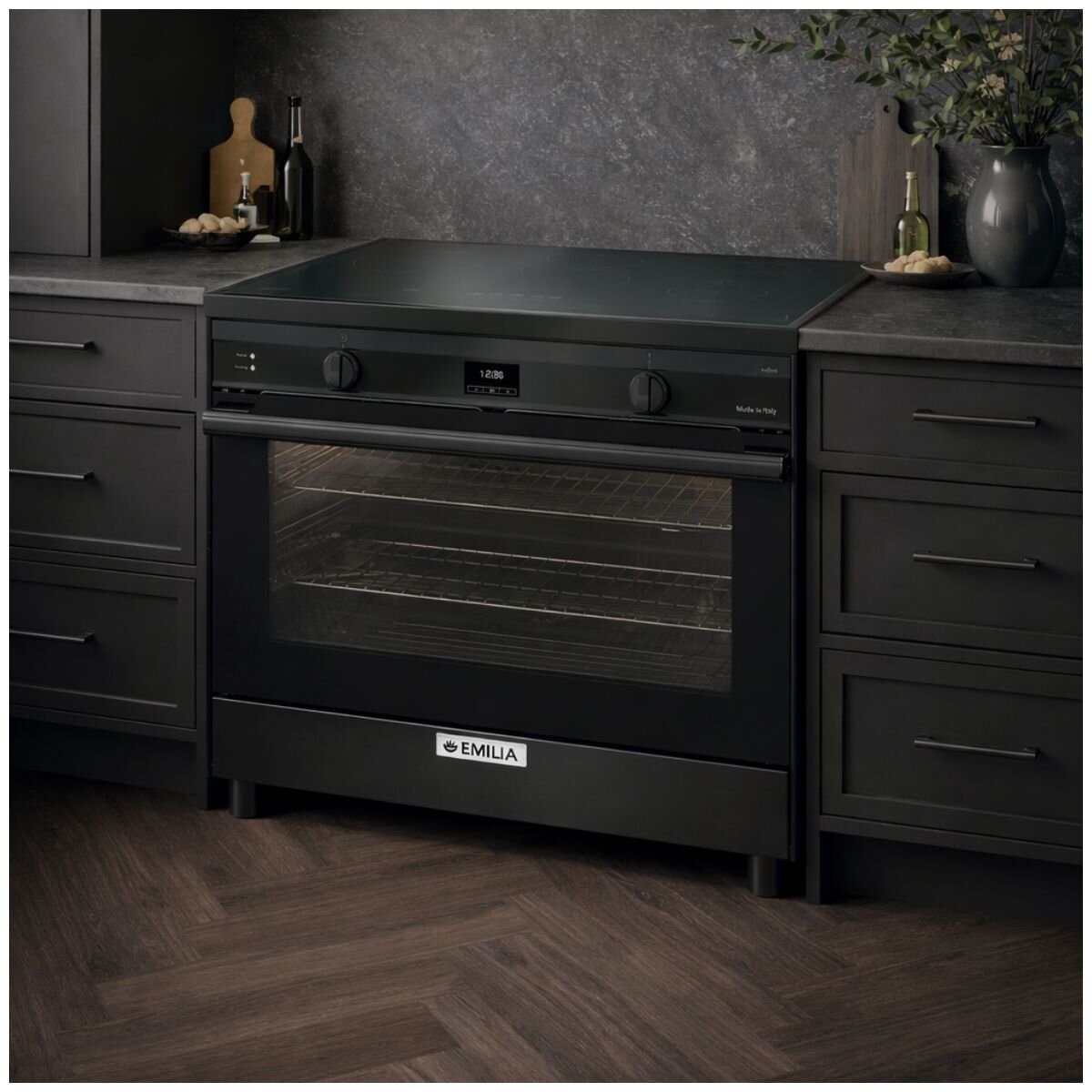 Emilia 90cm Freestanding Induction Oven 140L - Matt Black, Five-Zone Cooktop with Boost - EMIND96MB