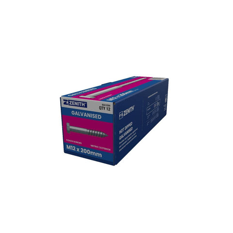 Zenith Hex Head Coach Screws - M12 x 200mm - Hot Dipped Galvanised - SuperSaverAU - view 1