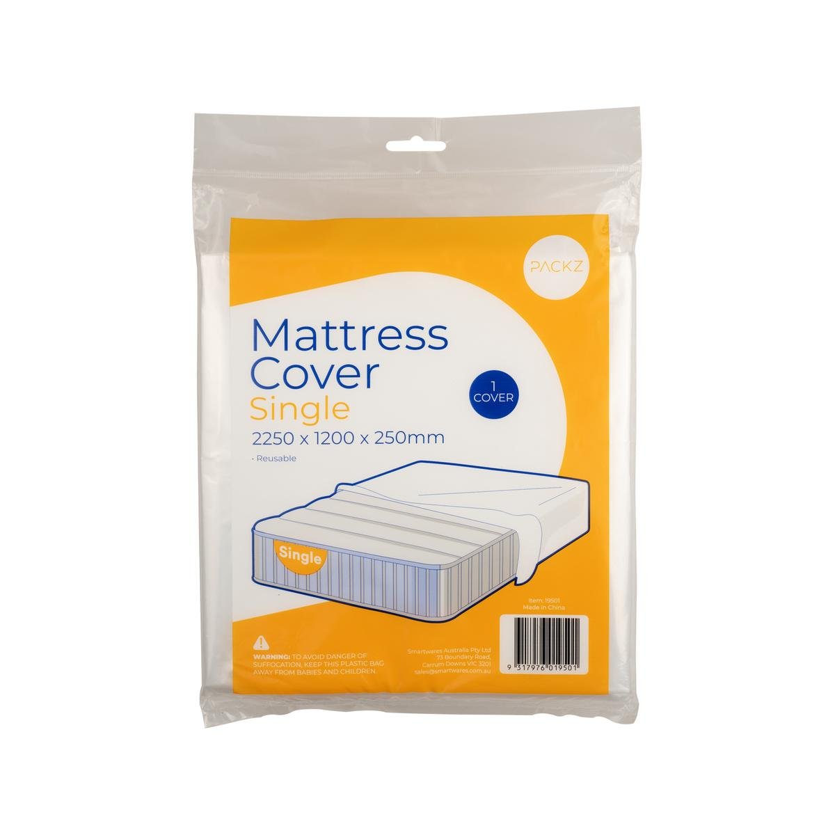 Packz Single Mattress Cover 2250 x 1200 x 250mm - Clear - Reusable Protection - SuperSaverAU - view 1