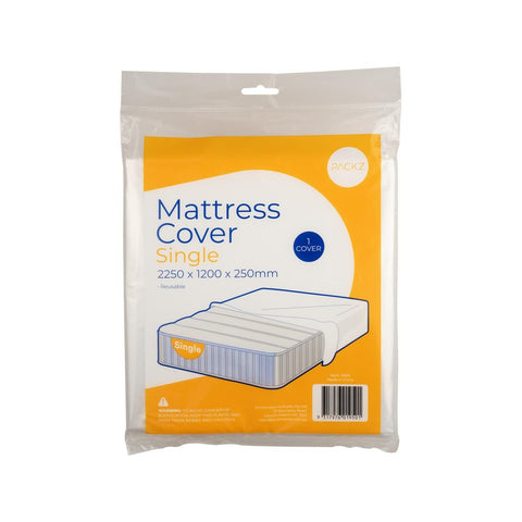 Packz Single Mattress Cover 2250 x 1200 x 250mm - Clear - Reusable Protection - SuperSaverAU - view 1