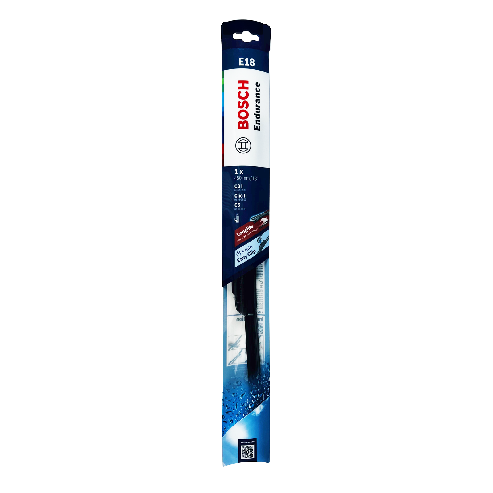Bosch E18 18" 450mm Flat Endurance Wiper Blade, Hook Type Adapter