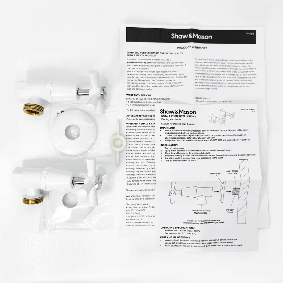 Shaw Mason Washing Machine Set - 150mm x 150mm x 70mm - White - Durable Brass - SuperSaverAU - view 3