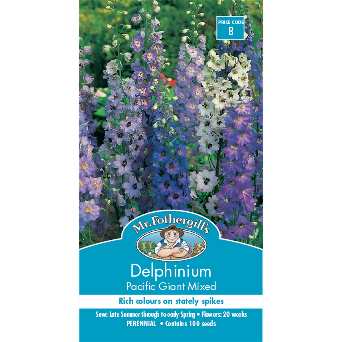 Mr Fothergill Delphinium Seeds - 200cm - Semi-Double Flowers - Strong - SuperSaverAU - view 1