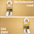 Arlec 5m Piggyback Extension Lead, 10A 2400W, Double Outlet, Indoor/Outdoor, White