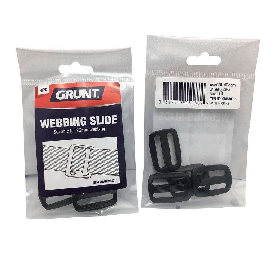 Grunt 25mm Black Webbing Accessory Slide 4 Pack - Durable Plastic - Lightweight - Flexible - SuperSaverAU - view 1