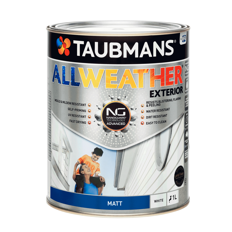 Taubmans 1L White Matt All Weather Exterior Paint - Water Based - Mould Resistant - SuperSaverAU - view 1