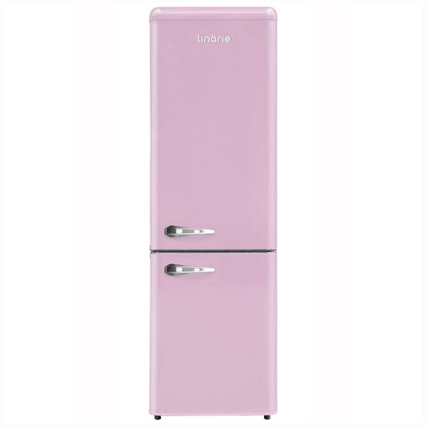 Linarie Annecy 242L Retro Bottom Mount Fridge - Pink, Silver Trim Details, Manual Defrost - LKCO250PINK