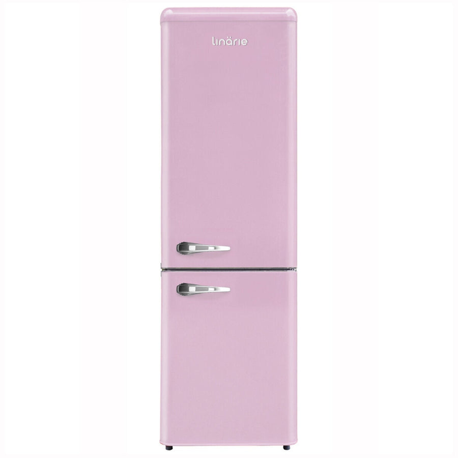 Linarie Annecy 242L Retro Bottom Mount Fridge - Pink, Silver Trim Details, Manual Defrost - LKCO250PINK