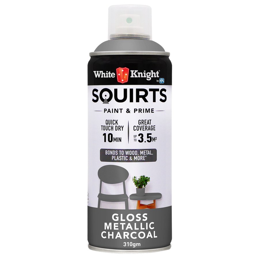 White Knight Squirts Metallic Charcoal Gloss Spray Paint 310g Durable Finish - SuperSaverAU - view 1