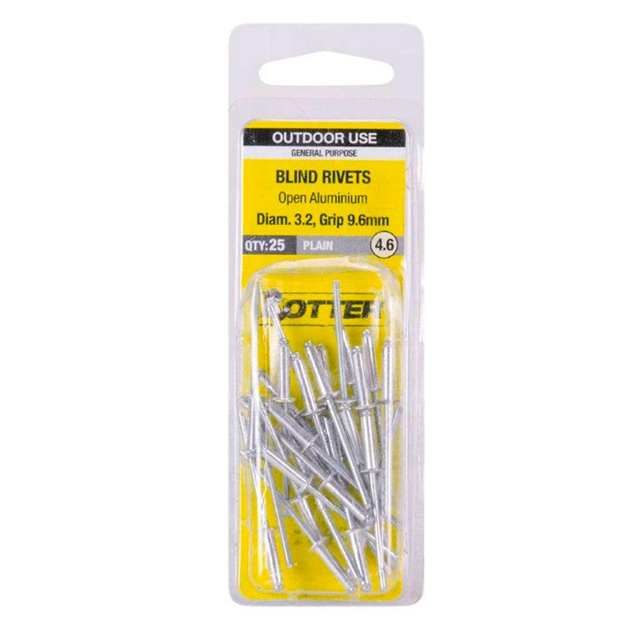 Otter Open Aluminium Blind Rivets 2 x 9 6mm 25 Pack Lightweight Durable - SuperSaverAU - view 1