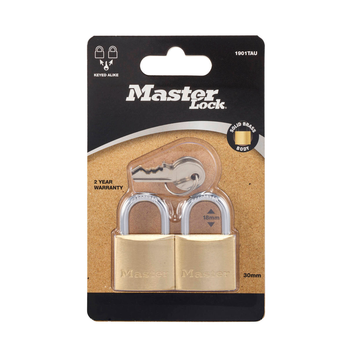 Master Lock 30mm Solid Brass Keyed Padlock, 2 Pack Keyed Alike, Hardened Steel Shackle