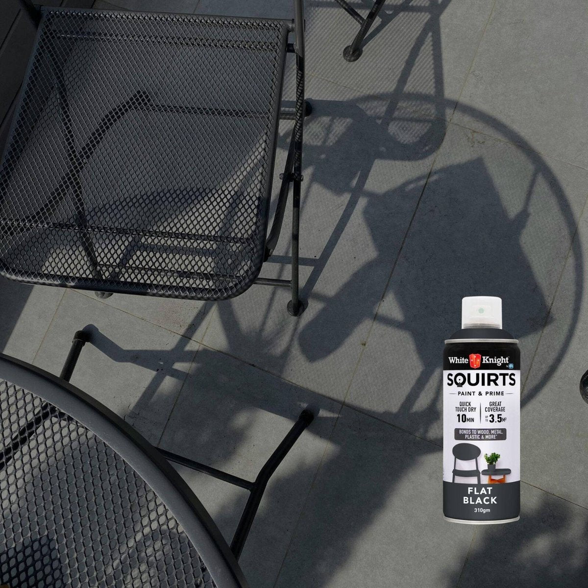 White Knight Squirts Black Flat Spray Paint 310g Solvent Based Durable - SuperSaverAU - view 4