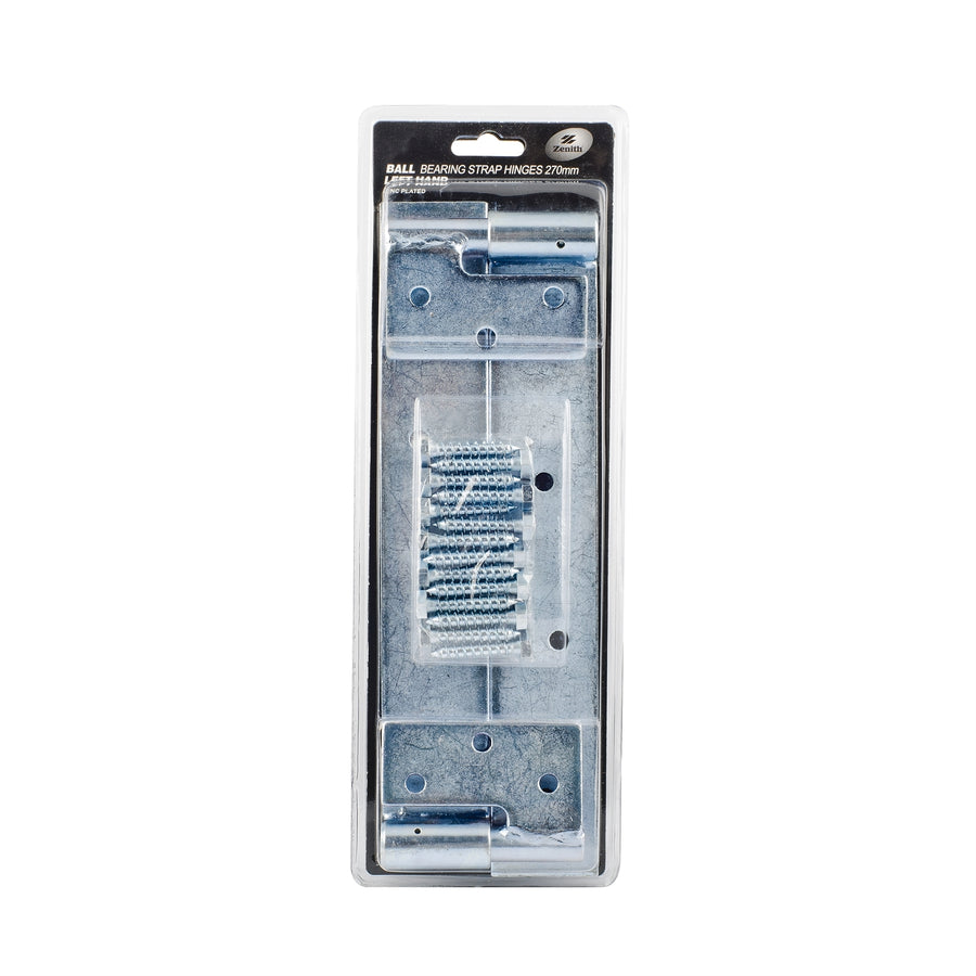 Zenith 270mm Zinc Plated Ball Bearing Strap Hinges - Left Hand, 2 Pack