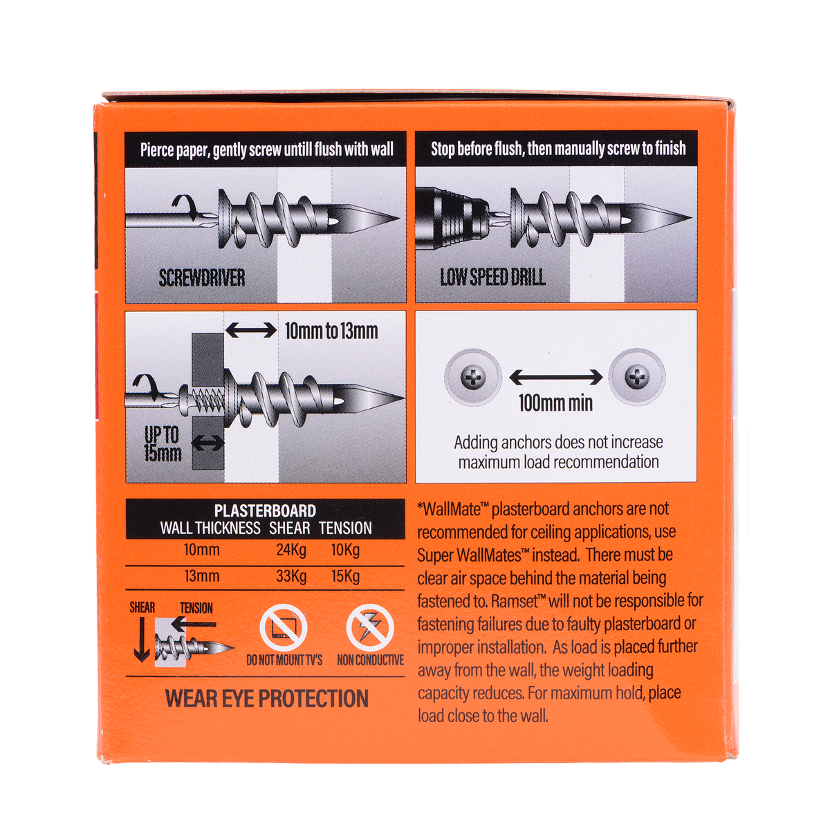 Ramset Nylon Wallmate Plasterboard Anchor with Screws 100 Pack - 75mm x 70mm x 40mm - Easy Installation, Non-Conductive - SuperSaverAU - view 3