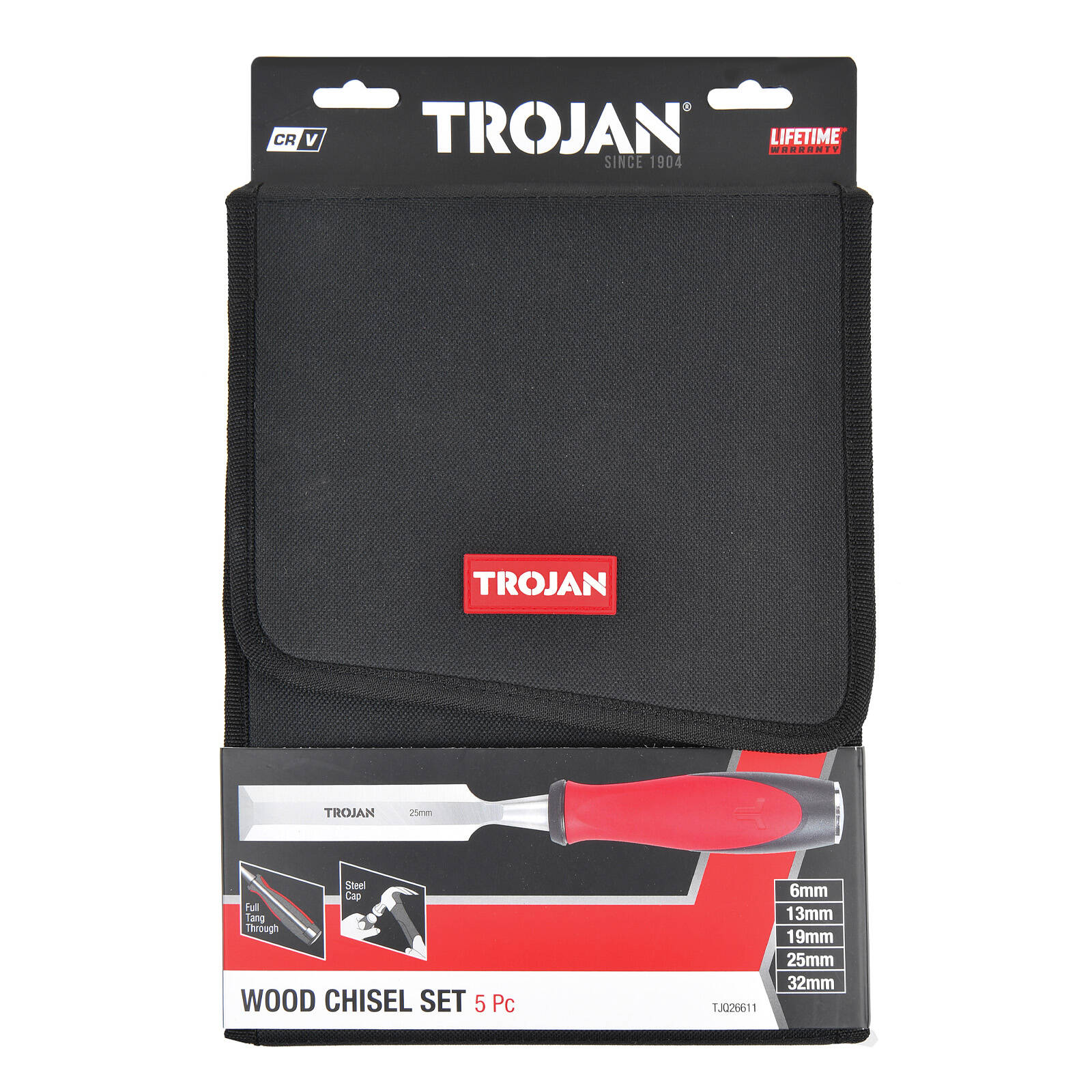 Trojan 5 Piece Wood Chisel Set 6mm to 32mm with Full Tang Blades and Rubber Grips