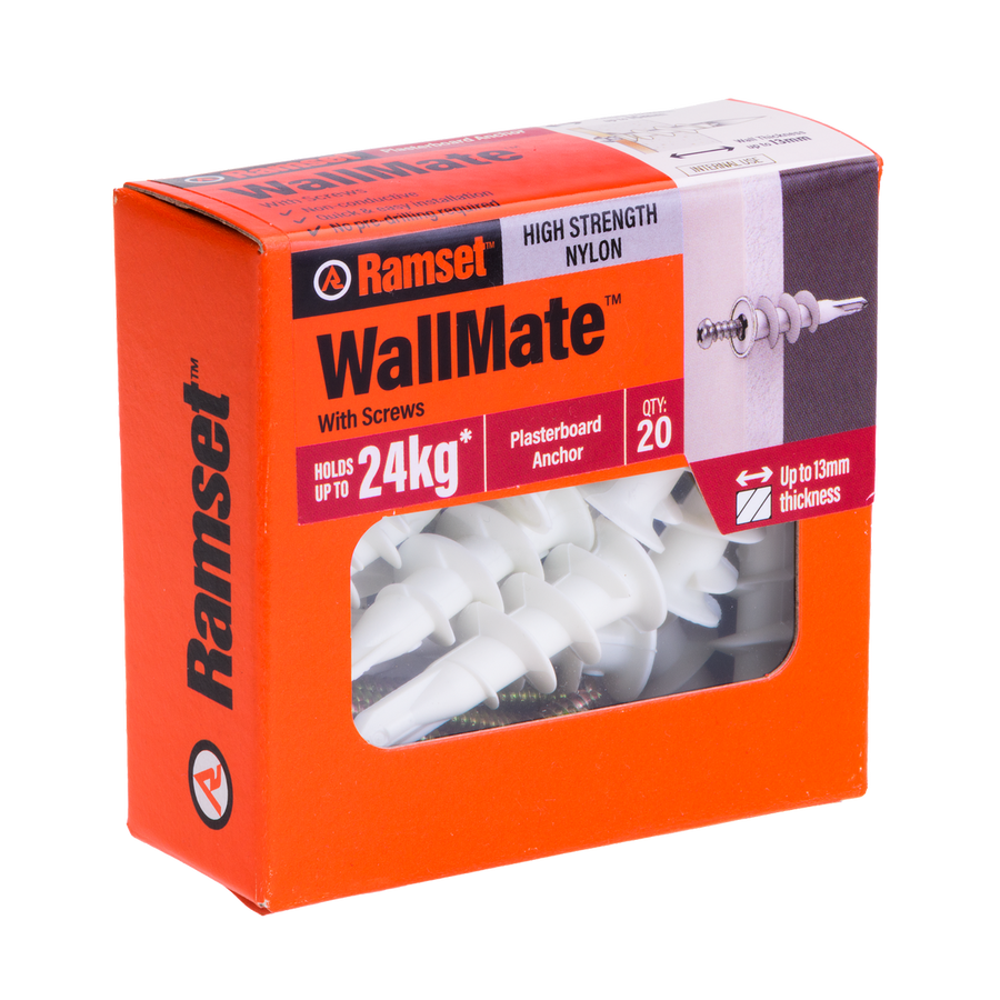 Ramset Nylon Wallmate Plasterboard Anchor with Screws 20 Pack - 75mm x 70mm - Easy Installation - Non-Conductive - SuperSaverAU - view 1
