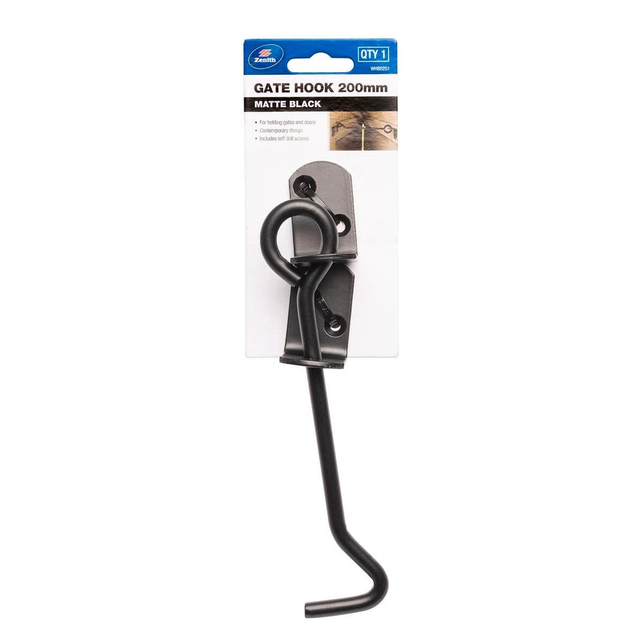 Zenith 200mm Matte Black Gate Hook and Eye - 1 Pack - Steel - SuperSaverAU - view 1
