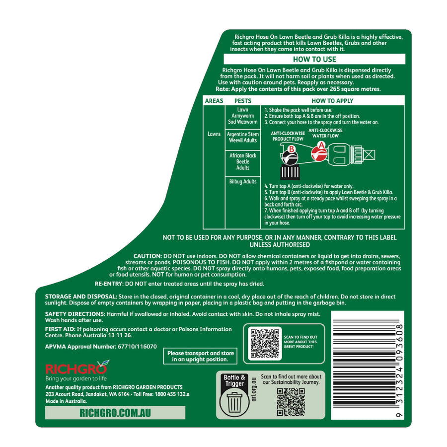 Richgro Lawn Beetle & Grub Killa 2L Hose-On Ready to Use
