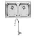 Oliveri Diaz double bowl sink and Essente pull out tap - 316 stainless steel, rear waste - SS31625DZ23TU