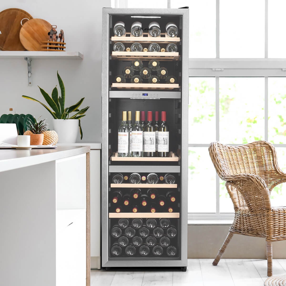 LeCavist 140 Bottle Triple Zone Wine Cabinet 282L - Stainless Steel, Triple Glazed Door - LEK1403ZPVX