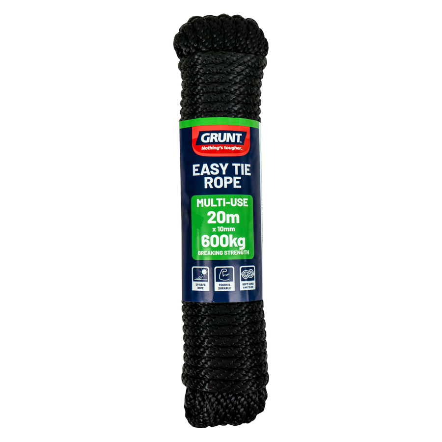 Grunt 10mm x 20m Black Polypropylene Easy Tie Rope 600kg