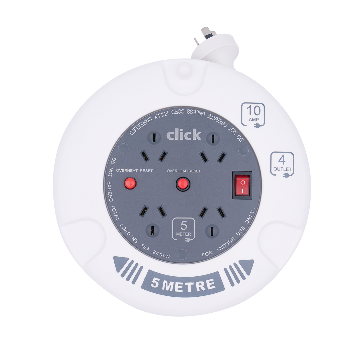 Click 5m Cable Reel - 4 Power Outlets - On/Off Switch - Safety Features - SuperSaverAU - view 2