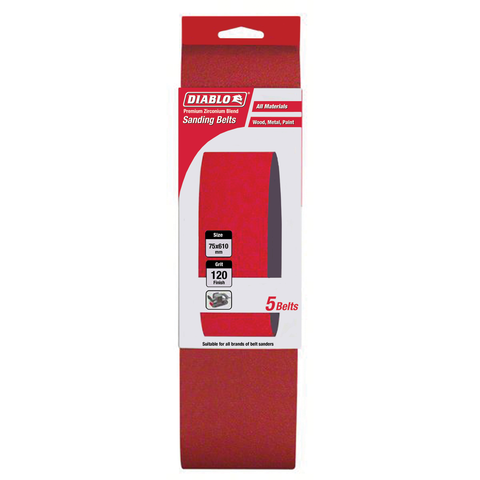 Diablo 75 x 610mm Abrasive Belt 5 Pack - 120 Grit - Red - SuperSaverAU - view 1