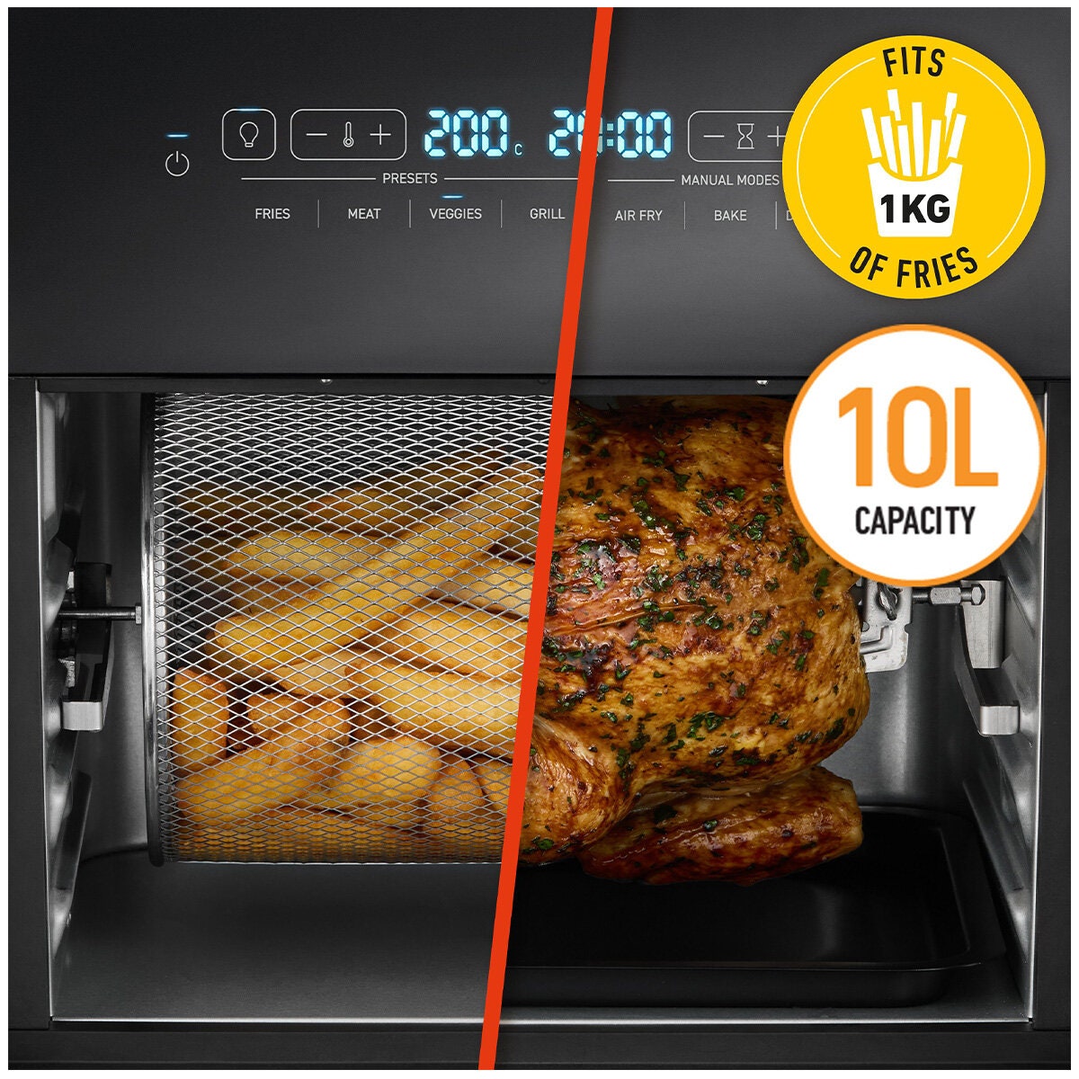 Sunbeam All-In-One 11L Air Fryer Oven - Rotisserie, Grill Plate, Five Functions, Black - AFP5300BK