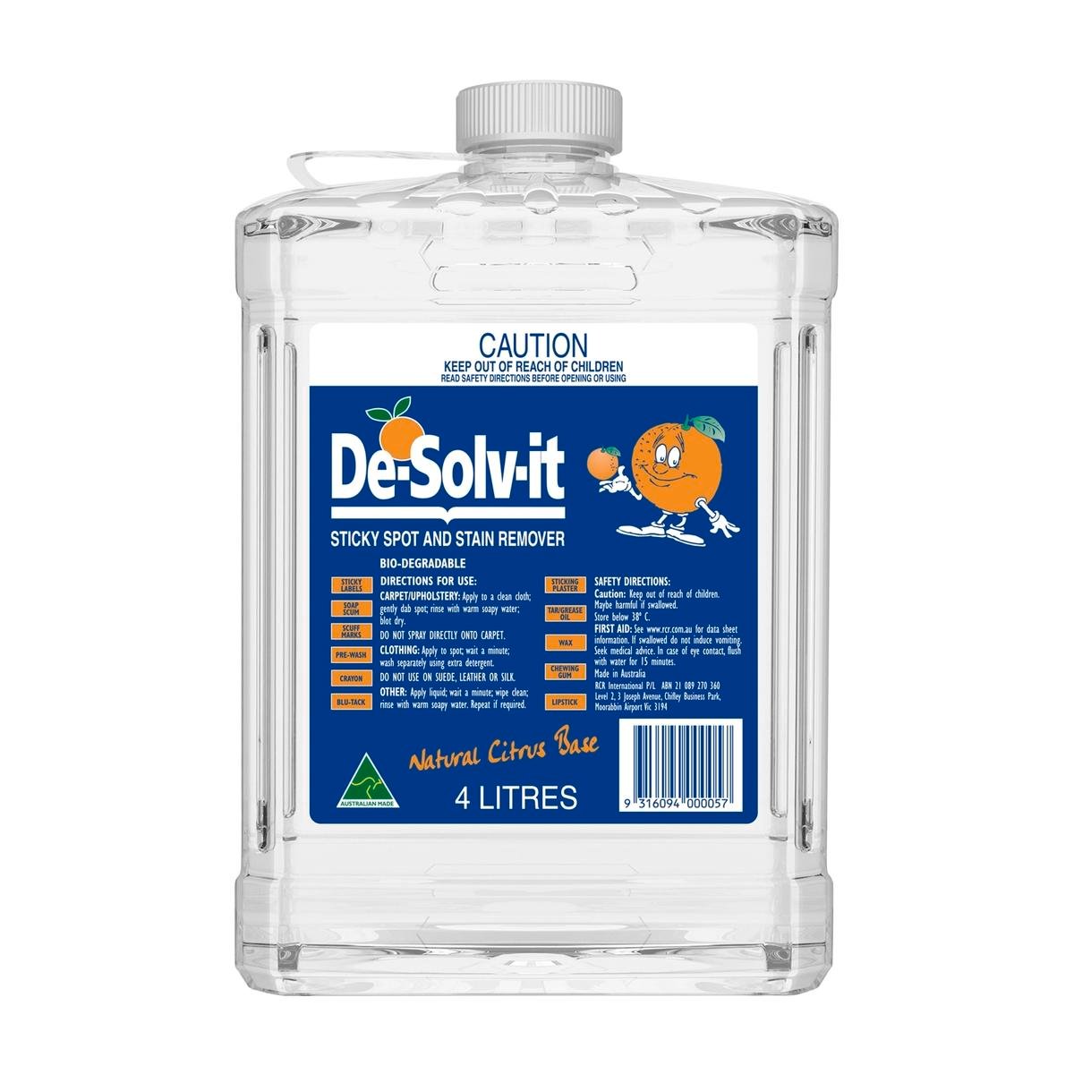 De Solv It Sticky Spot Stain Remover 4L Citrus Based Safe Cleaner - SuperSaverAU - view 1