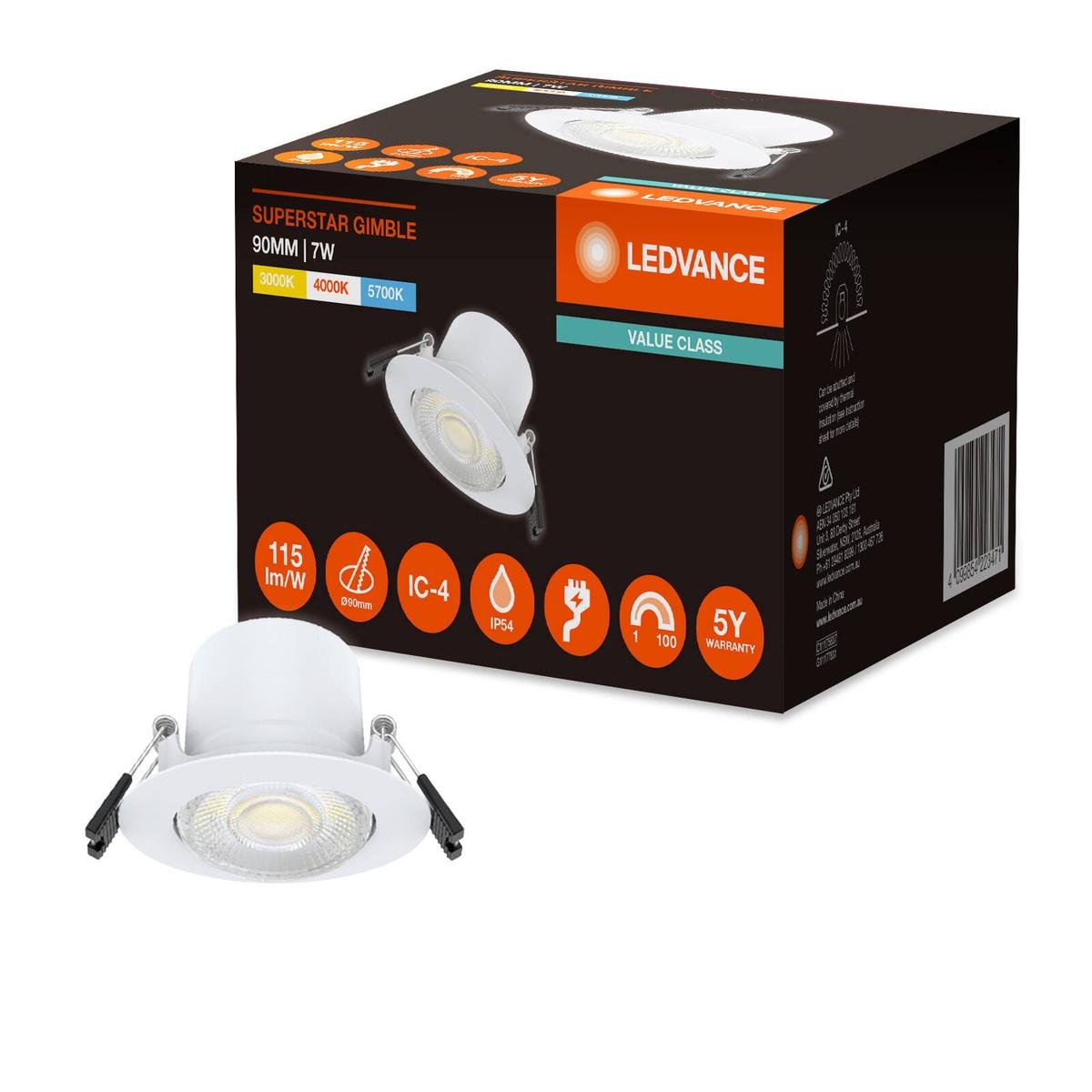 Ledvance Downlight Gimble 7W 90mm Tri Colour - Dimmable - White - SuperSaverAU - view 1