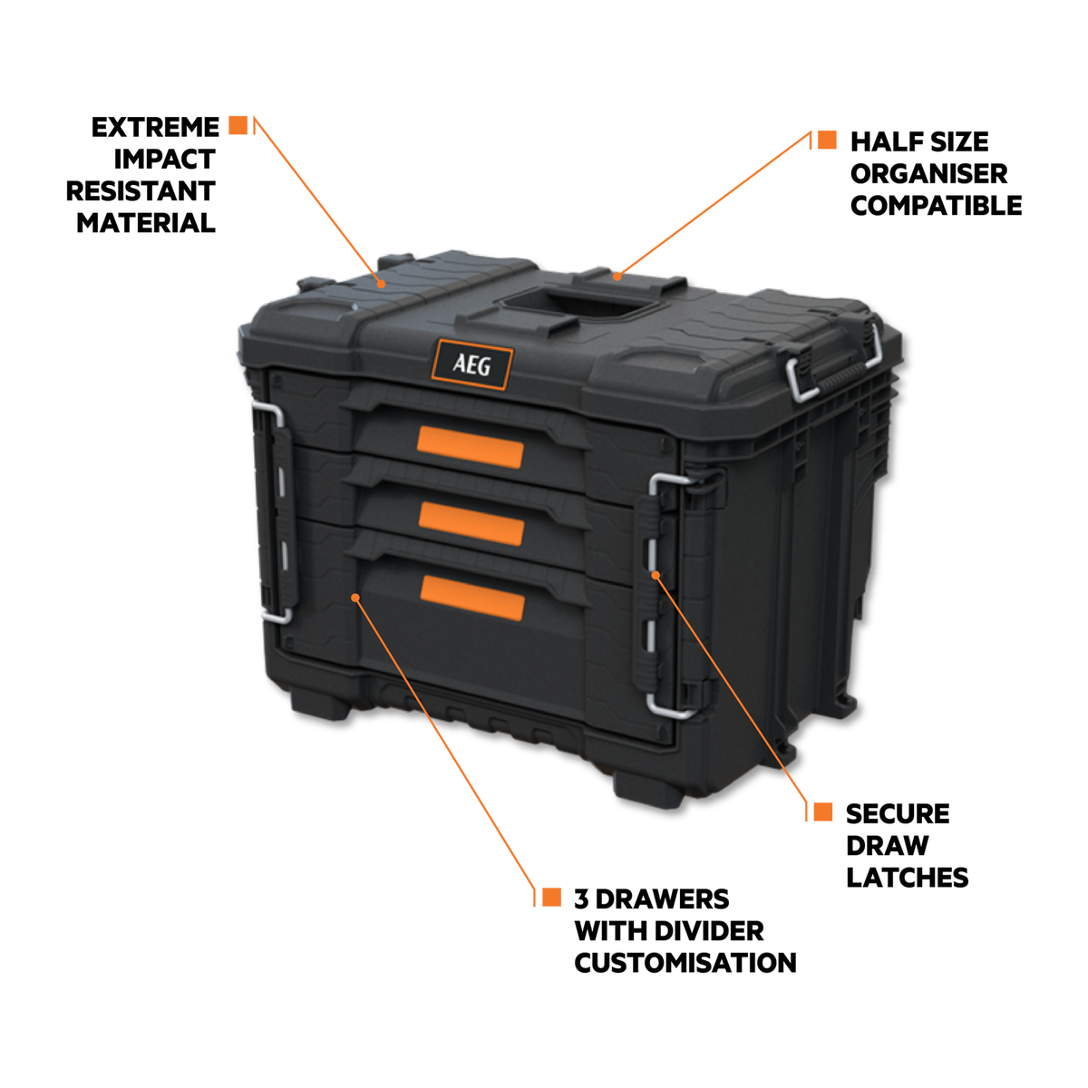 AEG Quickstack 2.0 3-Drawer Toolbox - 385mm x 411mm x 566mm - Durable Storage - SuperSaverAU - view 2