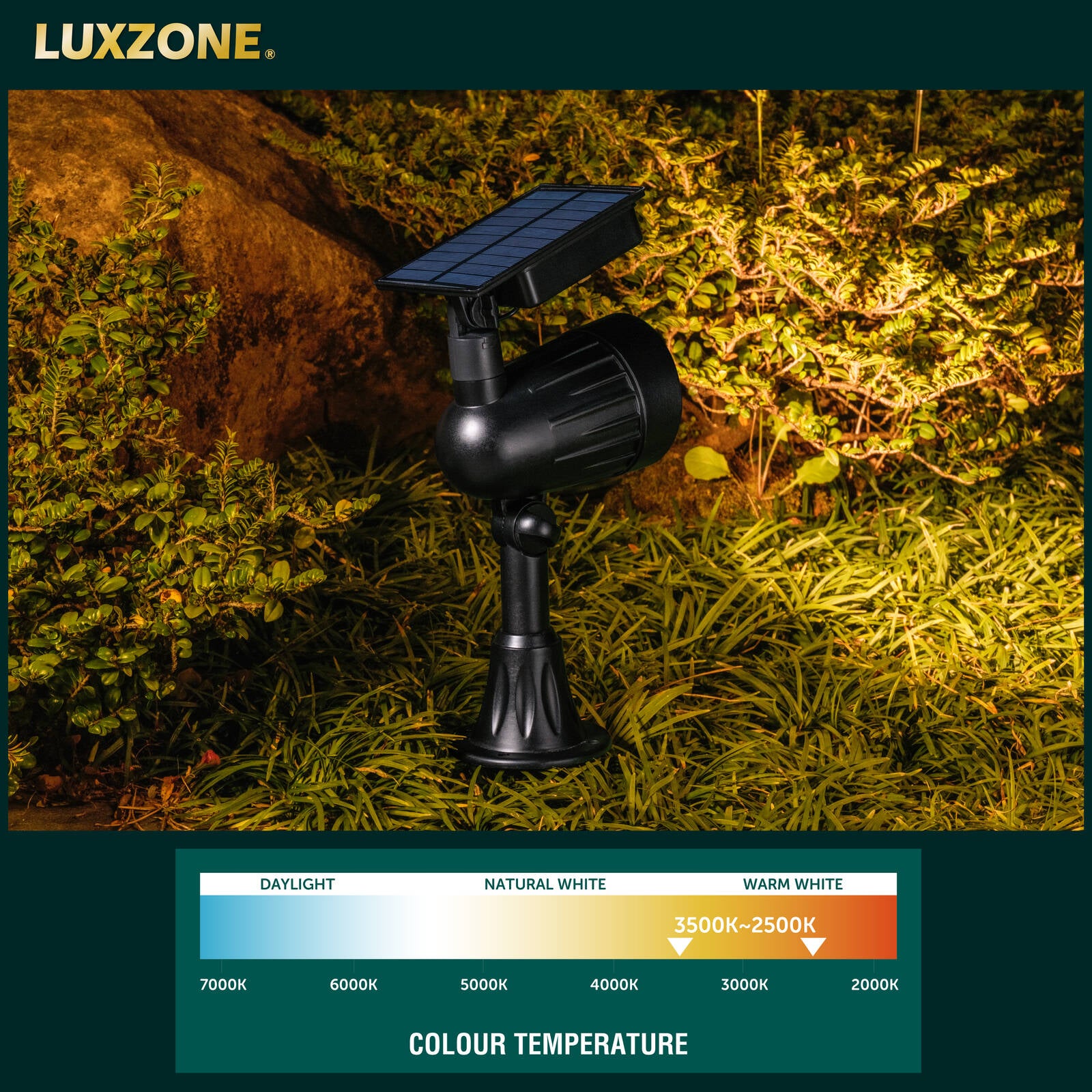 Luxzone 35cm 60lm Aluminium LED Solar Pathway Light, Adjustable Head, Weather Resistant