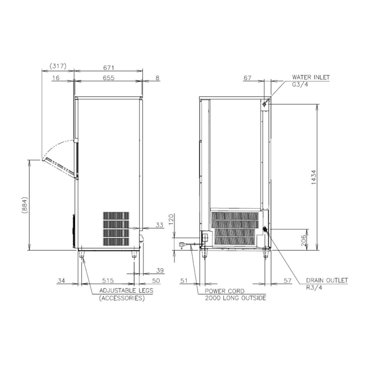 Hoshizaki self-contained cube ice maker with drain pump - up to 195kg/day - stainless steel - IM-240PE-28-F