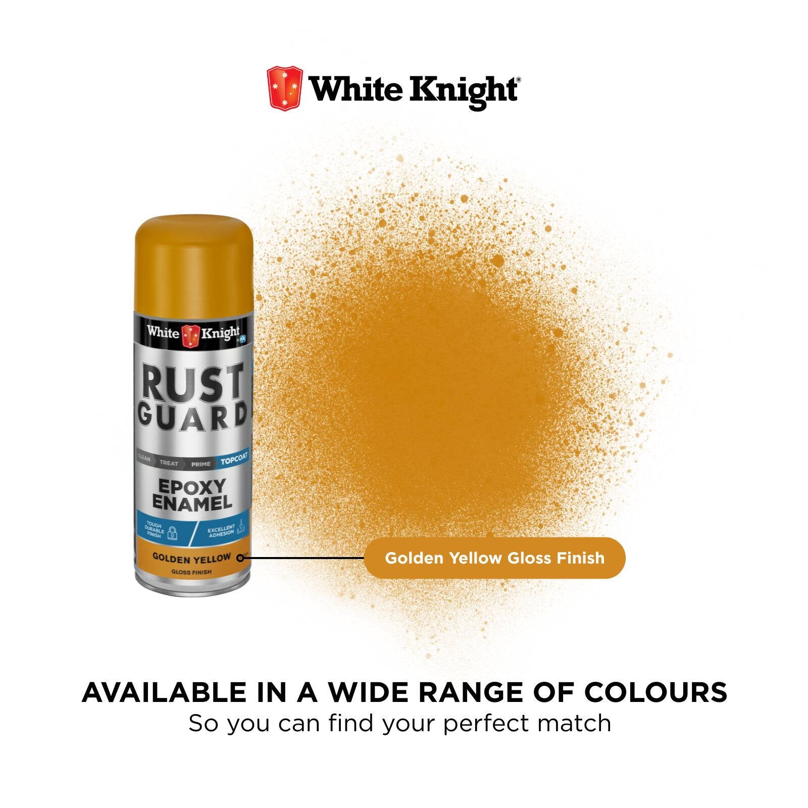 White Knight Rust Guard 310g Golden Yellow Gloss Epoxy Enamel Spray Paint for Metal